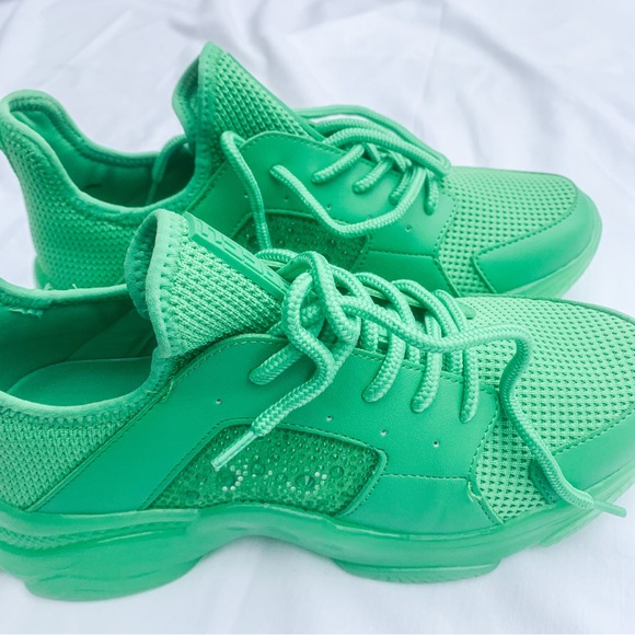 NEW Steve Madden Women's Maxima Rhinestone-trim Trainer Sneakers In Green Multi - Picture 2 of 7